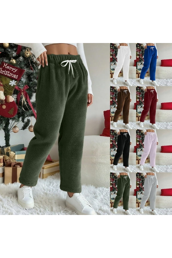 Womens Plush Pajama Pants Warm Winter Clothes Fluffy Soft Fleece Pj Bottoms Casual Drawstring Lounge Trousers Sleepwear, Purple, L