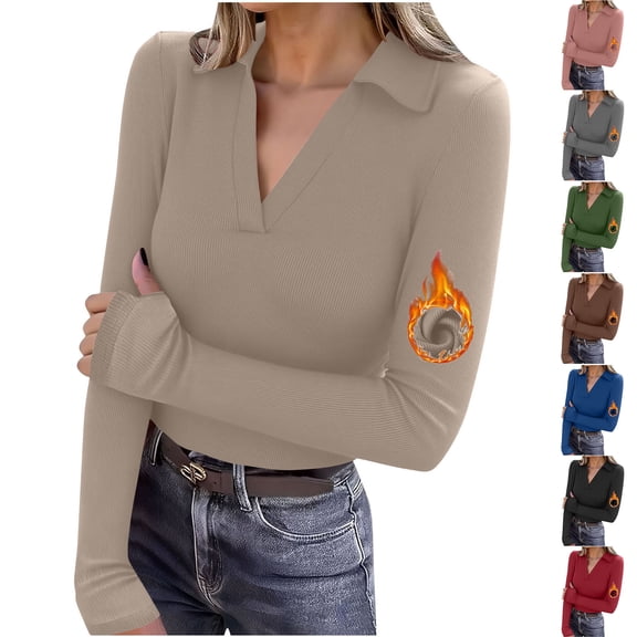 QATAINLAV Womens Pullover Sweaters Y2K Going Out Tops Casual V Neck Polos Shirt Ribbed Knit Long Sleeve Shirts with Thumb Holes, Pink, M