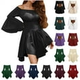 thumbnail image 1 of QATAINLAV Womens Renaissance Costume Off Shoulder Bell Sleeve Wedding Guest Dress Solid Color Ruffled Hem Halloween Handkerchief Dresses, Red, L, 1 of 9