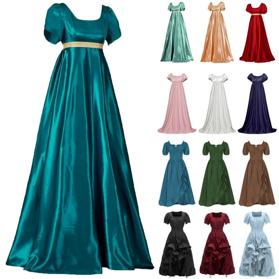 QATAINLAV Womens Renaissance Dress Halloween Medieval Costume Asymmetrical Ruffle Corset Pirate Maxi Dresses, Brown, L