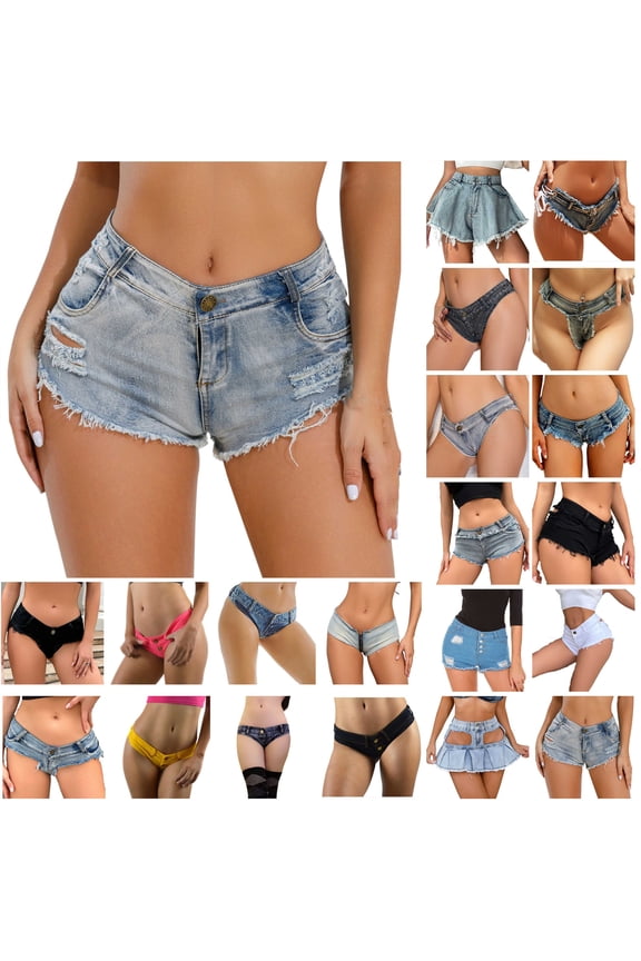 Womens Ripped Denim Shorts Button Mid Rise Cut Off Mini Hot Pants Frayed Raw Hem Booty Shorts Prime Sales of The Day Blue M
