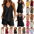 thumbnail image 1 of QATAINLAV Women Ruffle Shorts Set Y2k Casual Square Neck Sleeveless Tank Top Shorts Beach Outfits Cute Loose 2 Piece Bridal Pajama Sets, Brown, S, 1 of 8