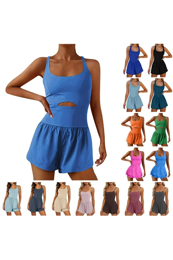 Womens Running Onesie Workout Rompers Athletic Romper One Piece Outfits Exercise Jumpsuits Gym Yoga Clothes Lightning Sale White M