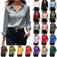 thumbnail image 1 of QATAINLAV Womens Satin Blouses Long Sleeve Turndown Collar Button Down Tops Solid Color Loose Dress Shirts, Purple, XL, 1 of 6