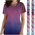 thumbnail image 1 of QATAINLAV Womens Scrubs Gradient Print Short Sleeve Nursing Scrub Tops Criss Cross V Neck T-Shirts Stretch Nurse Uniform Pocket Tee Pink XXL, 1 of 6