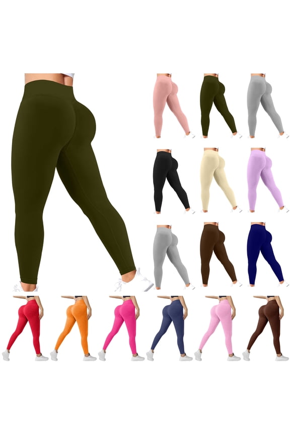 Womens Scrunch Butt Lifting Leggings Stretch High Waist Tummy Control Workout Yoga Pants Solid Casual Tight Bottoms Trousers Army Green M