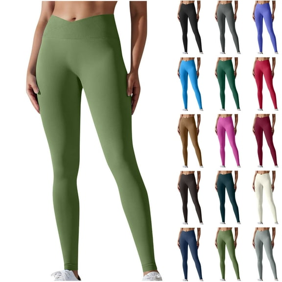QATAINLAV Womens Seamless Crossover Waist Butt Yoga Pants Solid Color Running Fitness Workout Leggings Full Length Tight Legging Pants Hot Pink XL Prime Sales Today