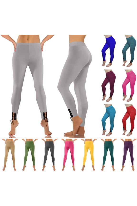 Womens Seamless Leggings with Gothic Drawstring Tummy Control Elastic Waist Workout Yoga Pants Slim Fit Running Leggings Gray S