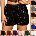 thumbnail image 1 of QATAINLAV Womens Sequin High Waist Shorts Slim Fit Solid Color Glitter Bottoms Night Out Party Clubwear Black, 1 of 5