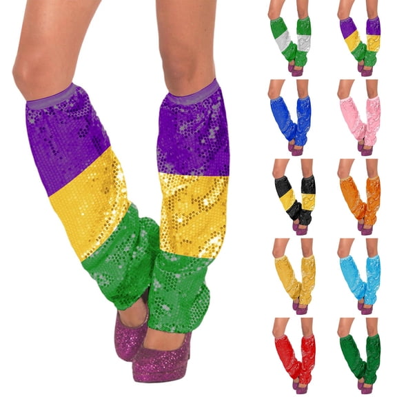 QATAINLAV Womens Sequin Leg Warmers Sparkle Leg Sleeves Boot Covers Carnival Festival Leg Socks Purple