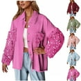 thumbnail image 1 of QATAINLAV Womens Sequin Patchwork Jacket Casual Button Front Lapel Denim Shacket Fall Long Sleeve Jean Coats with Pocket, Pink, S, 1 of 6