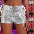 thumbnail image 1 of QATAINLAV Womens Sequin Shorts Side Drawstring High Elastic Sparkly Hot Pant Solid Color Slim Fit Shiny Shorts Black, 1 of 9