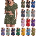 thumbnail image 1 of QATAINLAV Womens Sets 2 Piece Outfits, Casual Short Sleeve Tees and Shorts Lounge Set Trendy Printed V Neck Shirts Matching Shorts Sleepwear Suits, Red, XL, 1 of 9
