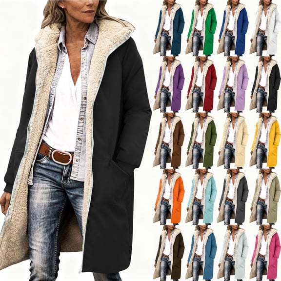 QATAINLAV Womens Sherpa Fleece Lined Winter Coats Zip Up Long Hoodies Jacket Cold Weather Warm Sweatshirt with Pockets, Brown, XL