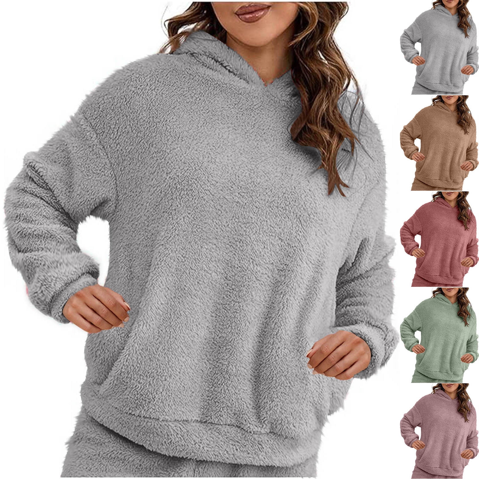 Brushed Hooded Pullover Sweater With Plush Cap Solid Coat