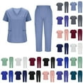 thumbnail image 1 of QATAINLAV Womens Short Sleeve Scrub Suit Set 2025 Casual V Neck Tops and Jogger Pants Solid Color Multi-Pocket Nursing Uniform Work Outfits Light Blue XL Sales Today, 1 of 8