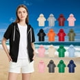 thumbnail image 1 of QATAINLAV Womens Short Sleeve Zip Up Hoodies Lightweight Slim Fit Drawstring Hooded Sweatshirts Summer Casual Fashion Clothes Red L, 1 of 8