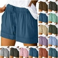thumbnail image 1 of QATAINLAV Womens Shorts Casual 2024 Summer Drawstring Beach Shorts 5 Inch Loose Workout Shorts Vacation Solid Color Lounge Clothes with Pockets Prime Sales Today Light Blue XXL, 1 of 8