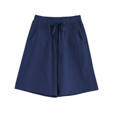 QATAINLAV Womens Shorts Casual, Shorts for Women Summer Casual Wide Leg Shorts Loose Athletic Drawstring Waisted Shorts Trendy Solid Color Beach Short Pants with Pockets, Dark Blue, 8XL