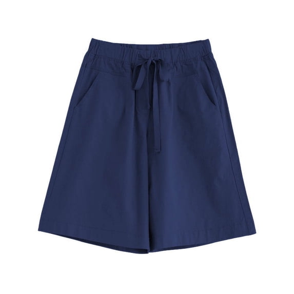 QATAINLAV Womens Shorts Casual, Shorts for Women Summer Casual Wide Leg Shorts Loose Athletic Drawstring Waisted Shorts Trendy Solid Color Beach Short Pants with Pockets, Dark Blue, 8XL