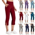 thumbnail image 1 of QATAINLAV Womens Side Slits Capri Pants High Waisted Bootcut Yoga Pants Solid Casual Cropped Leggings with Pockets White XL, 1 of 10
