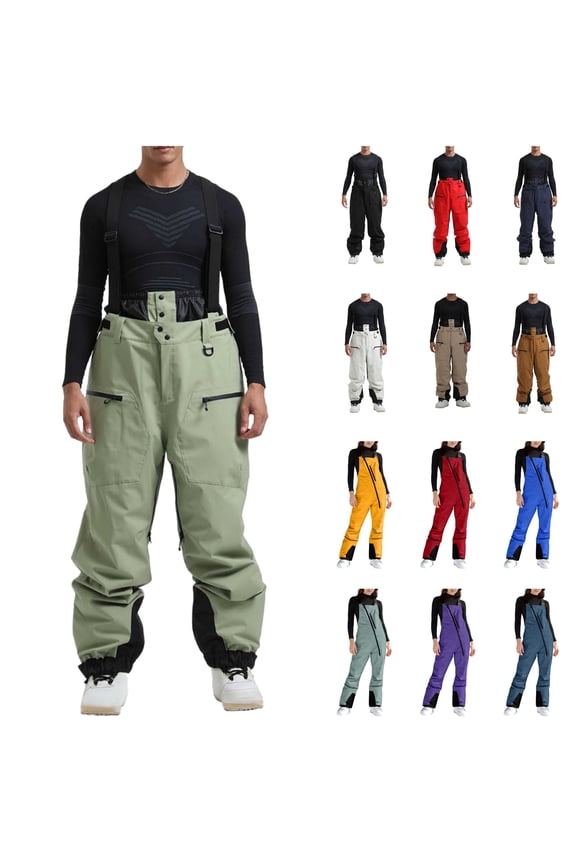 Womens Ski Bibs Pants Winter Insulated Waterproof Snowboard Jumpsuits Solid Color Diagonal Zipper Snow Suits Blue XXL