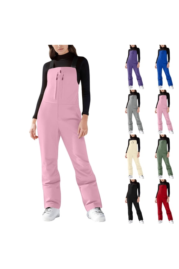 Womens Ski Snow Bibs Pants Insulated Water Resistant Overalls Winter Sleeveless Snowboarding Jumpsuit Onesies Snow Pants White L