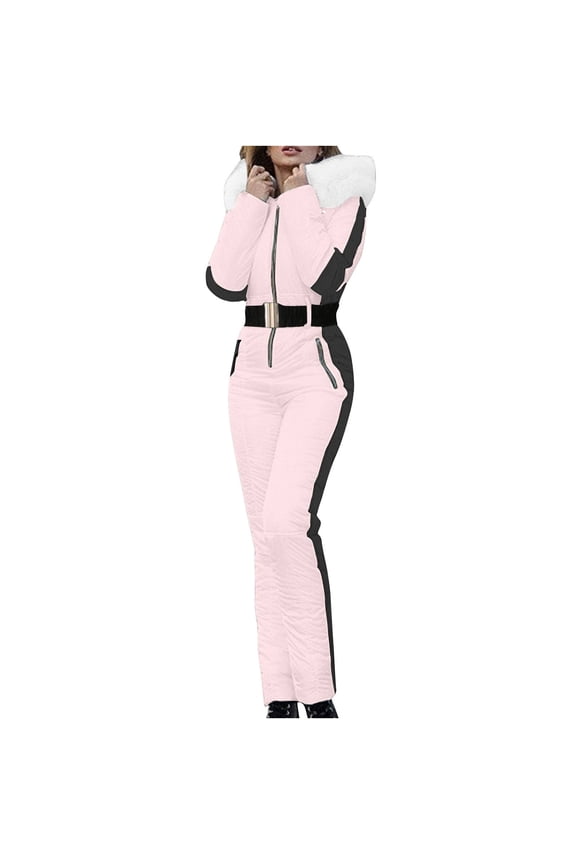 Womens Ski Suit One Piece Jumpsuit Snowsuits Waterproof Windproof Insulated Snow Suits Fashion Winter Jumpsuit Pink S