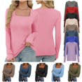 thumbnail image 1 of QATAINLAV Womens Slim Fit Ribbed Knit Shirts Square Neck Basic Layer Tops Long Sleeve Thumb Holes Undershirts, 1 of 8