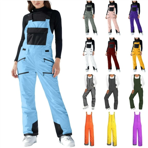 QATAINLAV Womens Snow Bibs Adjustable Straps Windproof Insulated Ski Pants Winter Outdoor Sport Snowpants with Pockets, Black, L