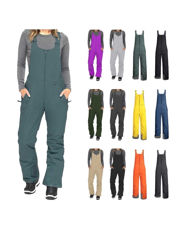 Womens Snow Ski Bib Jumpsuits 2024 Winter Waterproof Windproof Insulated Overalls Casual Loose One Piece Snowboard Pants with Pockets Black L Weekly Sale