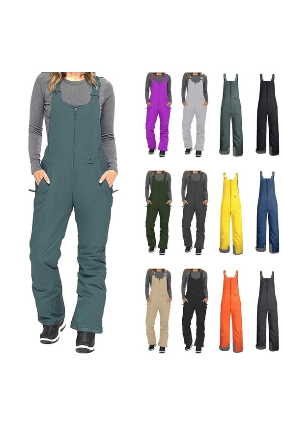 Womens Snow Ski Bib Jumpsuits 2024 Winter Waterproof Windproof Insulated Overalls Casual Loose One Piece Snowboard Pants with Pockets Black L Weekly Sale