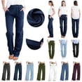 thumbnail image 1 of QATAINLAV Womens Straight Leg Jeans High Waisted Elastic Pull On Denim Trousers Solid Color Casual Jean Pants with Pockets Streetwear, Wine, S, 1 of 10
