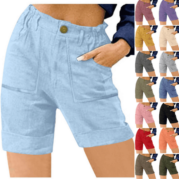 QATAINLAV Womens Summer Bermuda 7" Shorts with Pockets Ladies High Waisted Straight Leg Linen Lounge Shorts Gym Workout Athletic Short Pants Dark Gray M Ropa de Verano Para Mujer