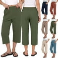 thumbnail image 1 of QATAINLAV Womens Summer Drawstring High Waisted Capri Pants Solid Color Casual Cropped Trousers with Pockets, Brown, S, 1 of 9