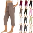 thumbnail image 1 of QATAINLAV Womens Summer Elastic High Waisted Capris Causal Solid Milk Silk Soft Yoga Pants Pleated Workout Athletic Cropped Pants with Pockets Beige XXL Sale of The Day Clearance, 1 of 6
