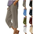 thumbnail image 1 of QATAINLAV Womens Summer Linen Capri Pants Casual Drawstring Elastic Waist Straight Leg Capris Solid Color Cropped Trousers with Pockets Black XXL Sales Today, 1 of 5
