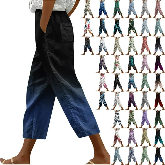QATAINLAV Womens Summer Pants Casual Drawstring Elastic High Waist Harem Pant Trendy Floral Print Loose Beach Capris Multicolor XXXL Ofertas en Walmart