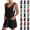 thumbnail image 1 of QATAINLAV Womens Summer Rompers Solid Casual Adjustable Tie Knot Straps Short Bib Overalls Onesie Shorts with Pockets Black L, 1 of 5