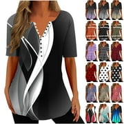 QATAINLAV Womens Summer Shirts 2025 Fashion Polka Dot Print Tees Shirt Oversized Loose Fit Short Sleeve Henley Shirts Casual Vacation Beach Tops Yellow XL Ofertas Relampago de Hoy