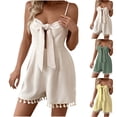 thumbnail image 1 of QATAINLAV Womens Summer Sleeveless Twist Front Jumpsuits Solid Color Waffle Knit Romper Casual Wide Leg Rompers, Green, M, 1 of 10