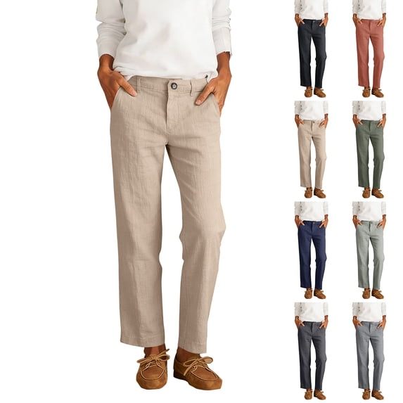 QATAINLAV Womens Summer Wide Leg Dress Pants Casual Button Down Linen Trousers Solid Color Boho Work Pant with Pockets Army Green XL