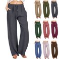 thumbnail image 1 of QATAINLAV Womens Summer Wide Leg Linen Pants Loose Fit Plus Size Solid Color Lounge Trousers Casual Drawstring Elastic Waist Beach Pants Army Green XXXL Ofertas Flash Del Dia, 1 of 7