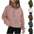 thumbnail image 1 of QATAINLAV Womens Sweatshirts Half Zip Cropped Pullover Fleece Quarter Zipper Long Sleeve Shirts with Thumb Hole 2024 Fall Fashion Clothes Brown S 50 Percent Off Sales Today, 1 of 6