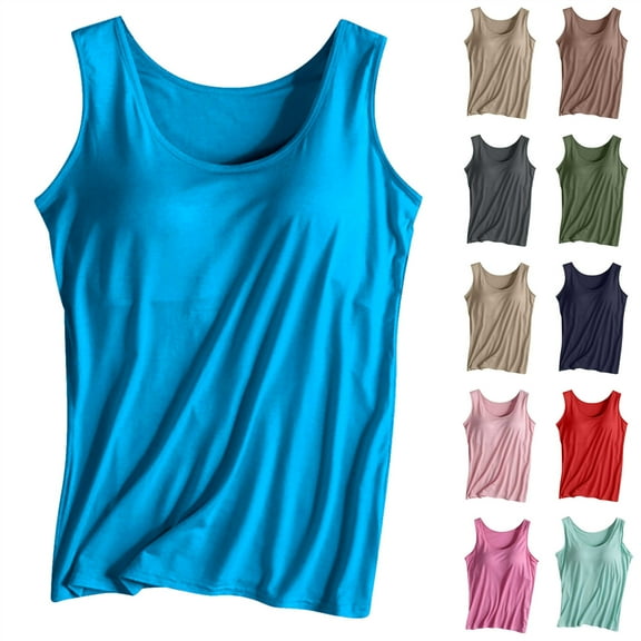 QATAINLAV Womens Tank Tops with Built in Bra Solid Color Basic Padded Yoga Shirt Modal Soft Workout Camisole Undershirt, White, S