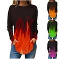 thumbnail image 1 of QATAINLAV Womens Tops Dressy Fall Round Neck Pullover Casual T Shirts Fashion Flame Printed Blouse Long Sleeve Loose Sweatshirt Orange 5XL, 1 of 6