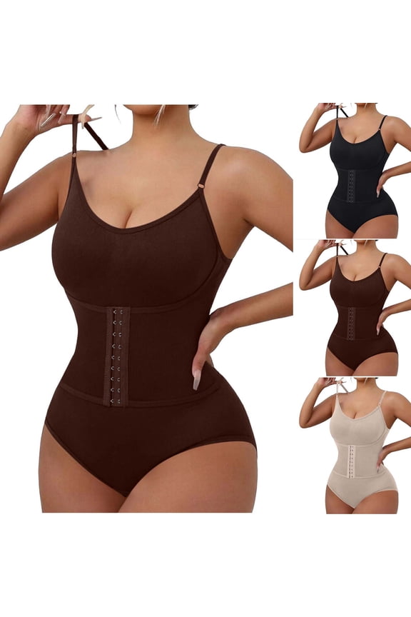 Womens Tummy Control Waist Trainer Shapewear Bodysuit Sleeveless Seamless Slimming Bulit-in Bra Body Shaper Khaki M