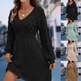 thumbnail image 1 of QATAINLAV Womens V Neck Mini Sweater Dress Slim Fit Long Sleeve Ribbed Knit Dresses Crochet Comfy Fit Flare A-Line Dresses, 1 of 7