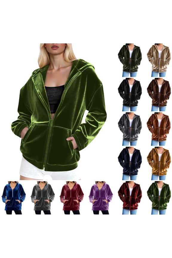 Womens Velour Half Zip Hoodie Solid Color Long Sleeve Velvet Sweatshirt Casual Loose Pullover Tops with Pockets, Army Green, XXL