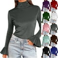 thumbnail image 1 of QATAINLAV Womens Velvet Turtleneck Tops Long Bell Sleeve Pullover Slim Fitted Thermal Basic Layer Shirts, Blue, S, 1 of 8